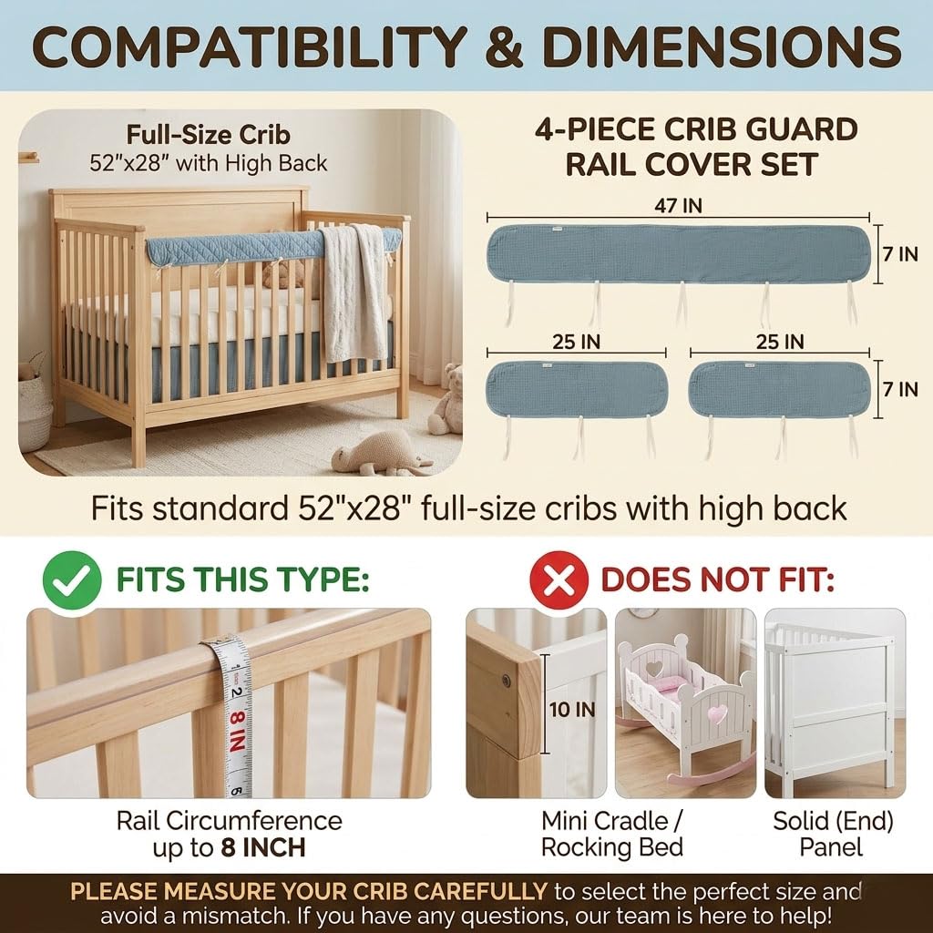 4PC Crib Rail Teething Guard (Khaki)