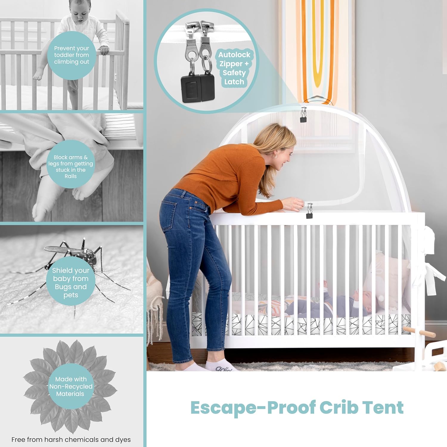Crib Tent to Keep Baby from Climbing Out – Breathable Pop-Up Crib Net to Keep Baby in